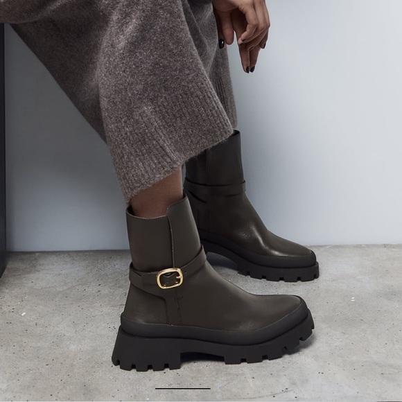 Zara lug sole leather ankle boots - Picture 3 of 8